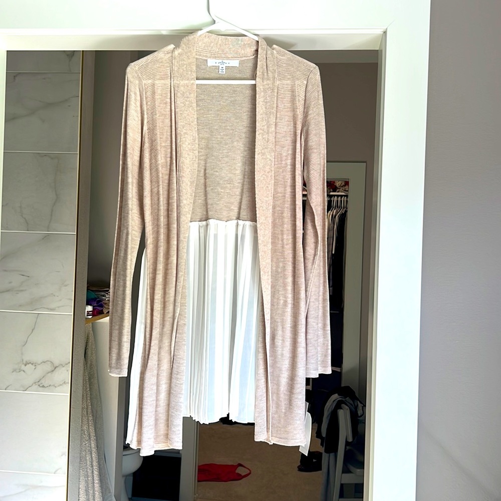 Two texture tan knit and white sheer cardigan - unique find